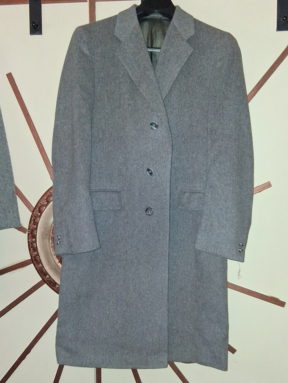 Women's Grey Single-Breasted Wool Trench Coat Size 12-14